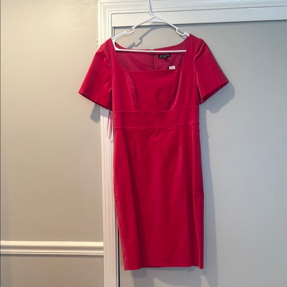 J. Crew Pink Red Sheath Mini Dress Square Neck Short Sleeve - NWT